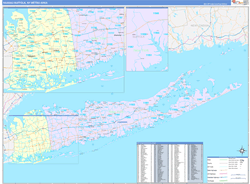Nassau-Suffolk Metro Area Wall Map Color Cast Style 2024